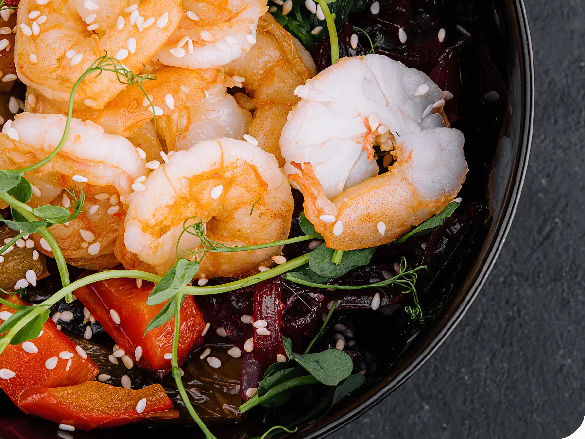 Sakura of Japan shrimp teriyaki bowl with sesame and greens