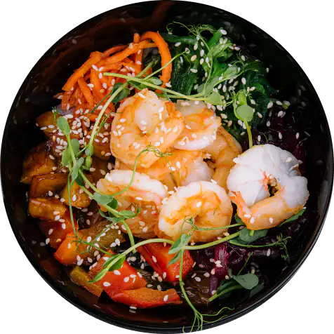 Sakura of Japan shrimp teriyaki bowl with sesame and greens